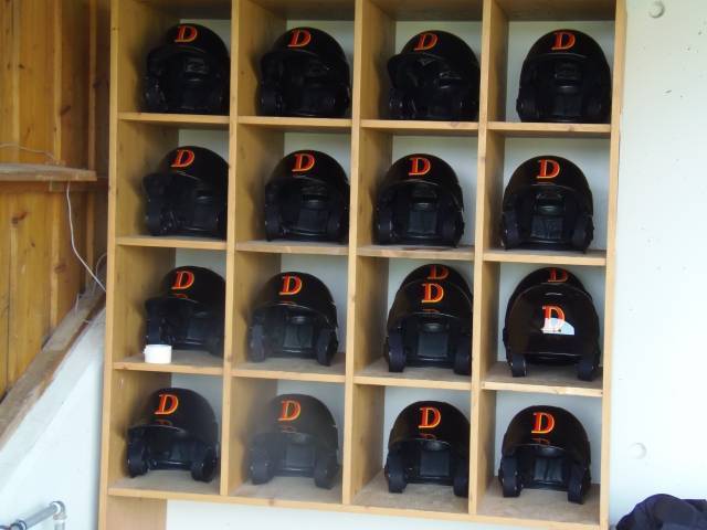 The batting helmets are ready, but are the German batters? Photo Doug Sutton.